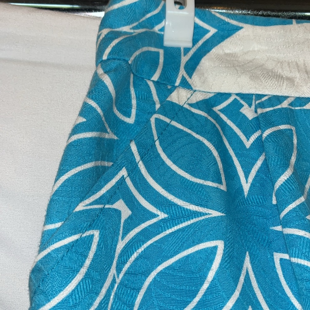 Trina Turk Cotton Mini Skirt Size 2 Turquoise Geometric Print Pockets - Picture 3 of 13